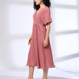 fig Women Ribbed V-Neck Fit & Flare Dress image 2