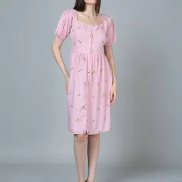 Shein Cute Square Neck Floral Embroidered Fit & Flare Dress image 2