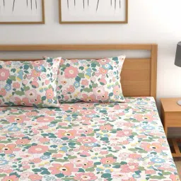 cg homes 160 TC Floral Print Fitted Double Bedsheet with Pillow Covers image 2