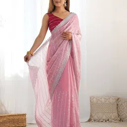 svaraa Women Chiffon Saree with Lace Border image 2