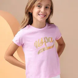 u.s. polo assn. Girls Typographic Print Regular Fit Round-Neck T-Shirt image 2