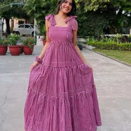 vishva creation Women Striped Gown Dress image 2
