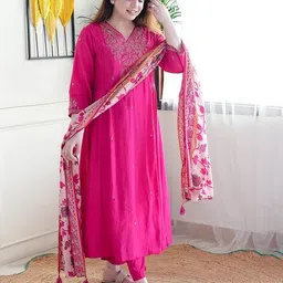 nyrika Women Embroidered A-Line Kurta Suit Set image 2