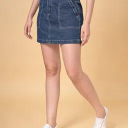 sf jeans by pantaloons Women Washed Straight Mini Skirt image 2