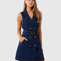 forever new Women Cotton A-Line Dress with Belt image 2