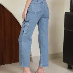 Shein Ankle Length Washed Flared Jeans with Cargo Pocket image 2