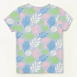 fame forever by lifestyle Girls Leaf Print Regular Fit Round-Neck T-Shirt image 2