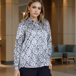 Shein Medium Length Cuffed Sleeves Tribal Print Shirt image 2