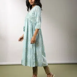 indie picks Handblock Print Cotton Flared Kurta image 2