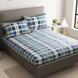 bianca 120 GSM Checked Print Double Bedsheet with Pillow Covers image 2