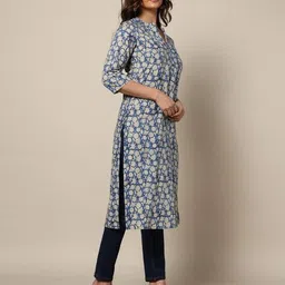 indie picks Handblock Print Cotton Straight Kurta image 2