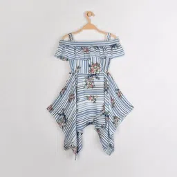 peppermint Printed Cold-Shoulder Fit & Flare Dress with Overlay image 2