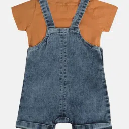 mini klub Round-Neck Woven Cotton Dungaree Set image 2