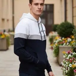 Shein Drop Shoulder Typographic Chest Print Colour-Block Hoodie image 2