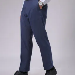 the indian garage co Men Relaxed Fit Flat-Front Trousers image 2