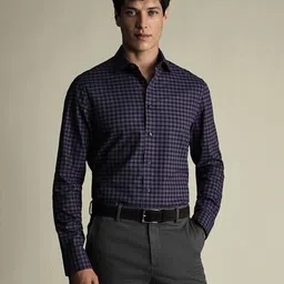 charles tyrwhitt Checked Slim Fit Brushed Cotton Twill Shirt image 2