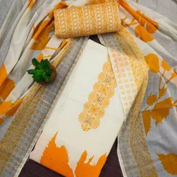 alakhdhani creation Women Leaf Print 3-Piece Unstitched Dress Material image 2