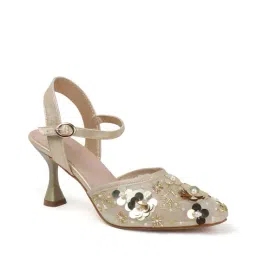 selfiee Women Embellished Kitten Heeled Sandals with Buckle Closure image 2