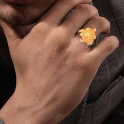 morir Men Gold-Plated Balaji Tortoise Vastu Fengshui Cocktail Ring image 2