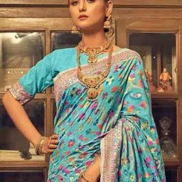 svaraa Women Floral Woven Saree with Contrast Border image 2