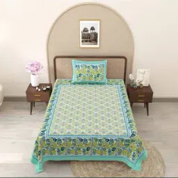 jaipur fabric 150 GSM Floral Print Single Bedsheet with Pillow Cover image 2