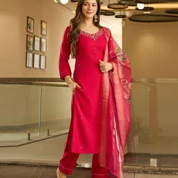 nyrika Women Embroidered Straight Kurta Suit Set image 2