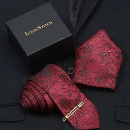 louis stitch Men Paisley Pattern Tie with Pocket Square & Tie Pin image 2