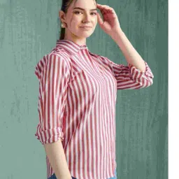 house of mira Women Striped Relaxed Fit Shirt image 2