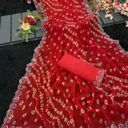 indie picks Party Wear Bandhani Sirvoski Work Saree with Blouse Saree image 2