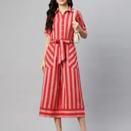 cottinfab Women Striped Jumpsuit with Insert Pockets image 2