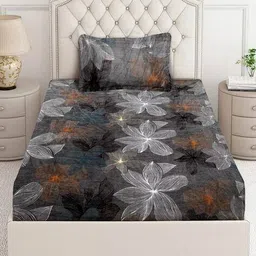 arrabi Floral Fleece Single Size Winter Bedsheet with 1 Pillow Cover image 2