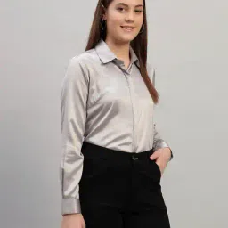 rare camel Women Spread Collar Shirt with Full Sleeves  image 2