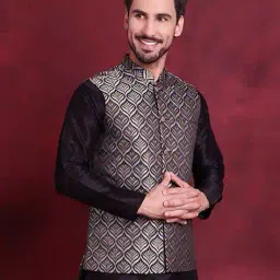 jompers Men Woven Nehru Jacket with Mandarin Collar image 2
