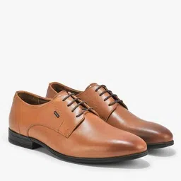 woodland Men Leather Plain-Toe Oxford Shoes image 2