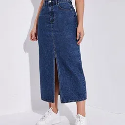 aahwan x ag Women Straight Denim Skirt with Insert Pockets image 3