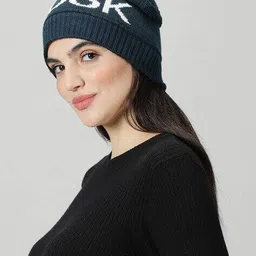 ausk Women Typographic Print Beanie Cap with Ribbed Hem image 3