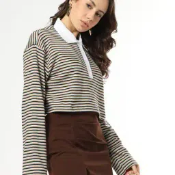 fyre rose Women Striped Boxy Fit Polo T-Shirt image 3