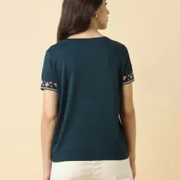 allen solly Women Regular Fit Embroidered Crew-Neck T-Shirt image 3