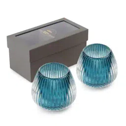 pure home and living Set of 2  Ribbed Glass Tealight Holders - Small image 3