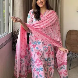 svaraa Women Floral Print Straight Kurta Suit Set image 3