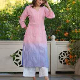 janasya Women Ombre Chikankari Embroidered Straight Kurta image 3