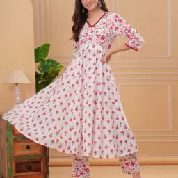 mizaz Women Floral Print Flared Kurta Suit Set image 3