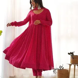 patgir Women Striped Anarkali Kurta with Pants & Dupatta image 3