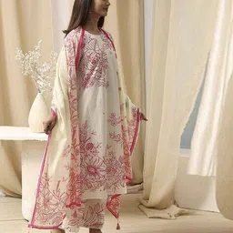 biba Women Floral Print Straight Kurta with Palazzos & Dupatta image 3