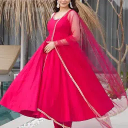 fusionic Women Embroidered Anarkali Kurta Pants Set with Dupatta  image 3