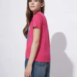 vero moda girl Girls Typographic Print Regular Fit Round-Neck T-Shirt image 3