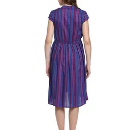 mine4nine Striped Flared Dress with Mandarin Collar image 3