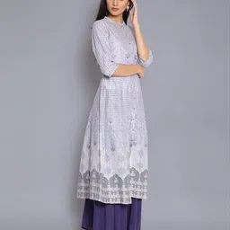Button-Down Printed Flared Kurta image 3