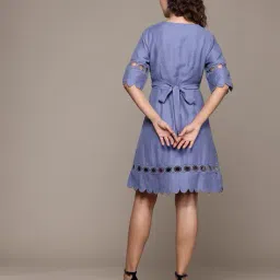 label ritu kumar Women Miranda Schiffli Embroidered A-Line Dress image 3