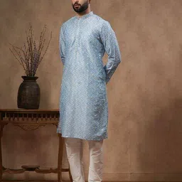 ethnic india Men Geometric Print Long Kurta image 3